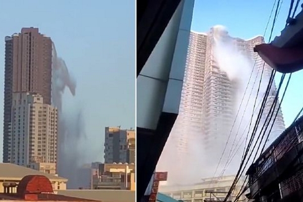 Tòa nhà biến thành thác nước sau trận động đất ở Philippines