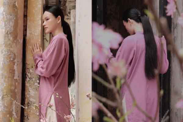 Người mẫu Tuyết Lan diện áo dài nền nã