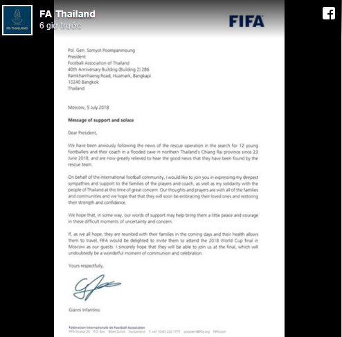 Đội bóng nhí Thái Lan được FIFA mời tới xem chung kết World Cup 2018