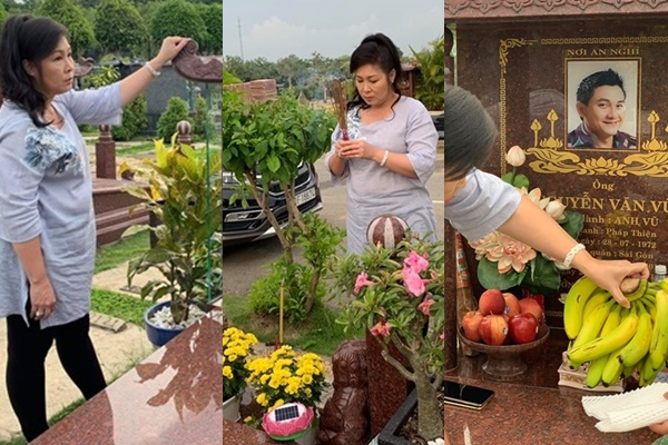 Nghệ sĩ Hồng Vân lòng ngổn ngang khi ghé thăm mộ cố nghệ sĩ Anh Vũ