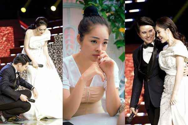 Dương Cẩm Lynh trượt chân té ngã, không thể di chuyển phải nhờ MC dìu dắt