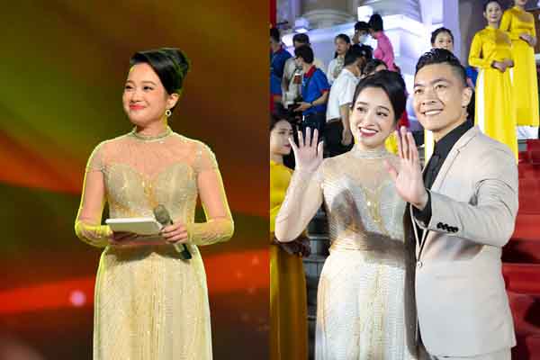 MC Hồng Phượng xinh đẹp rạng ngời, sánh bước tình tứ bên ông xã Quốc Cơ