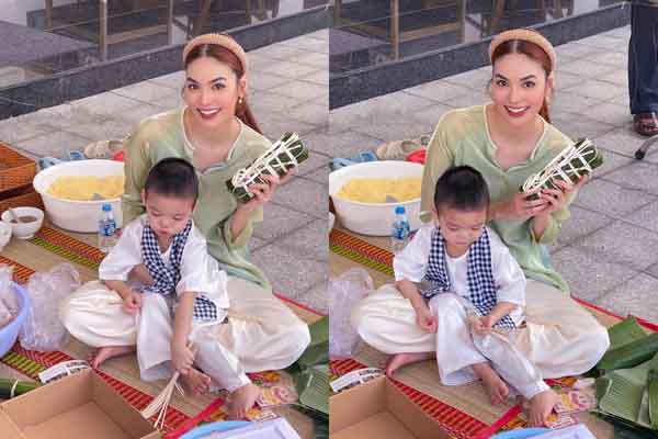 Lan Khuê diện áo bà ba, hào hứng cùng con trai đón Tết 