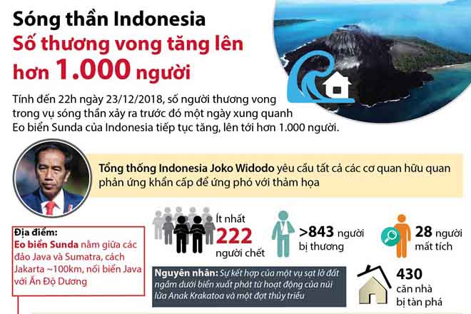 Sóng thần Indonesia: Số thương vong đã lên đến hơn 1.000 người