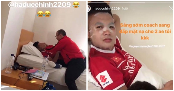 Thầy Park tự tay đắp mặt nạ cho học trò ‘cưng’ Quang Hải và Đức Chinh