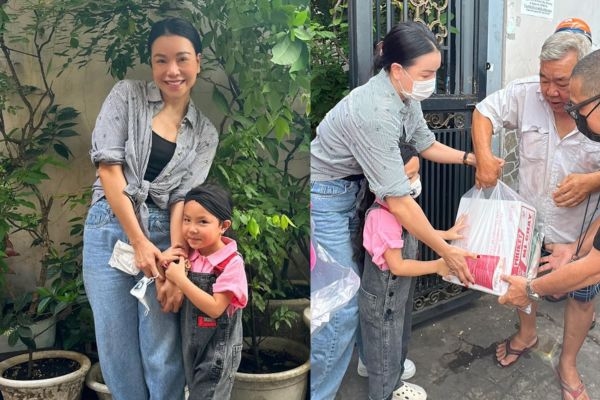Trà Ngọc Hằng cùng con gái làm từ thiện mùa Vu Lan